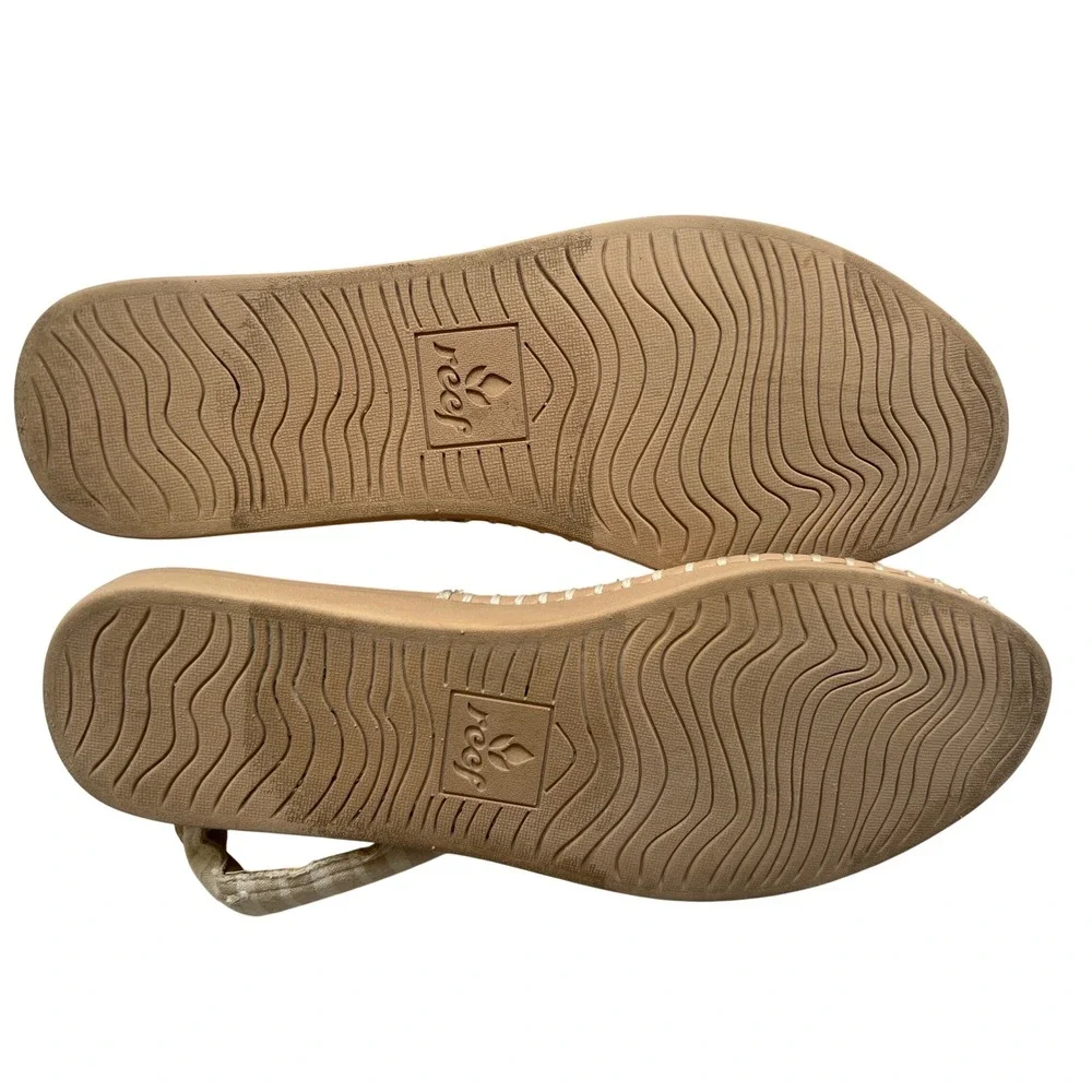 Reef Beige and Cream Striped Espadrille Slide Sandals